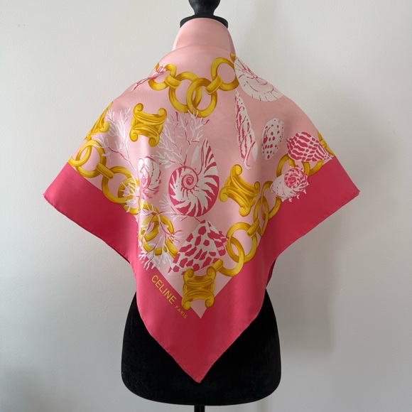 Authentic Celine Pink & Gold Seashell Silk Scarf - Picture 8 of 12